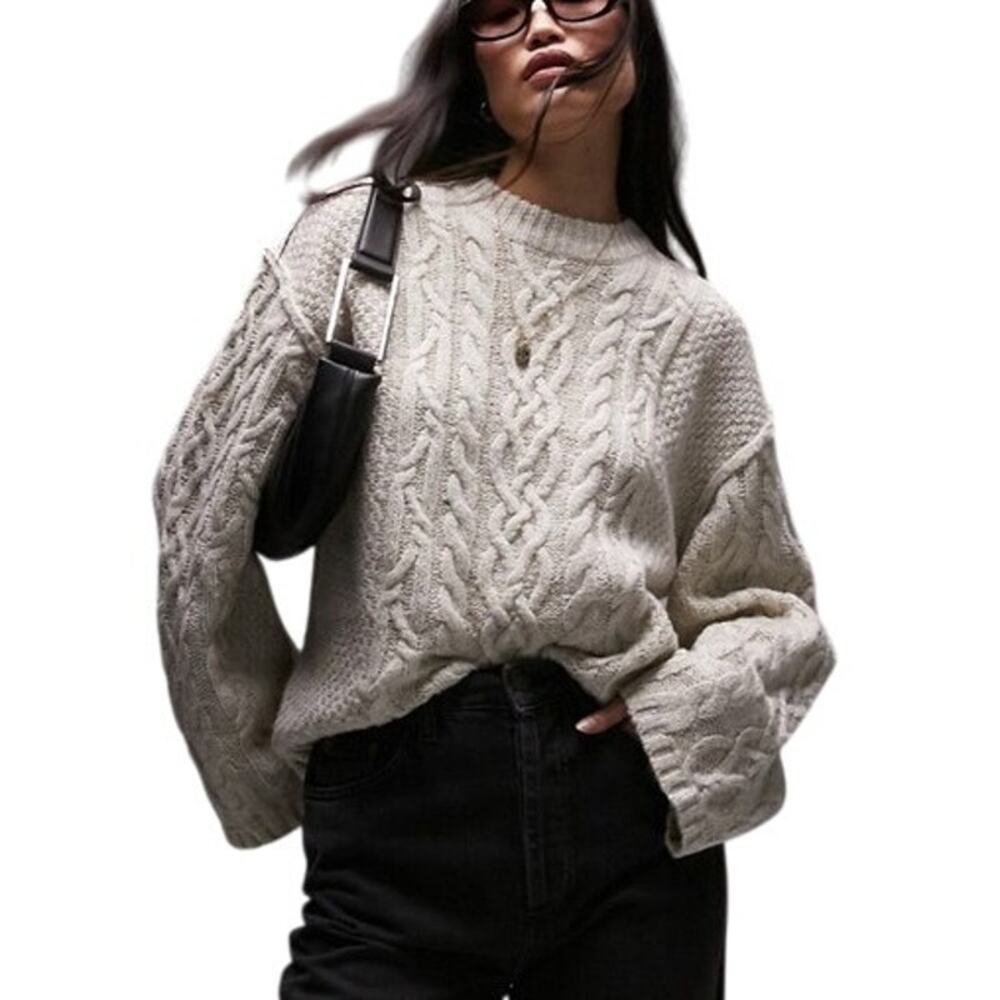 TOPSHOP Women's Knitted Drop Shoulder Cable Detail Jumper Size 0-2 In Oat
